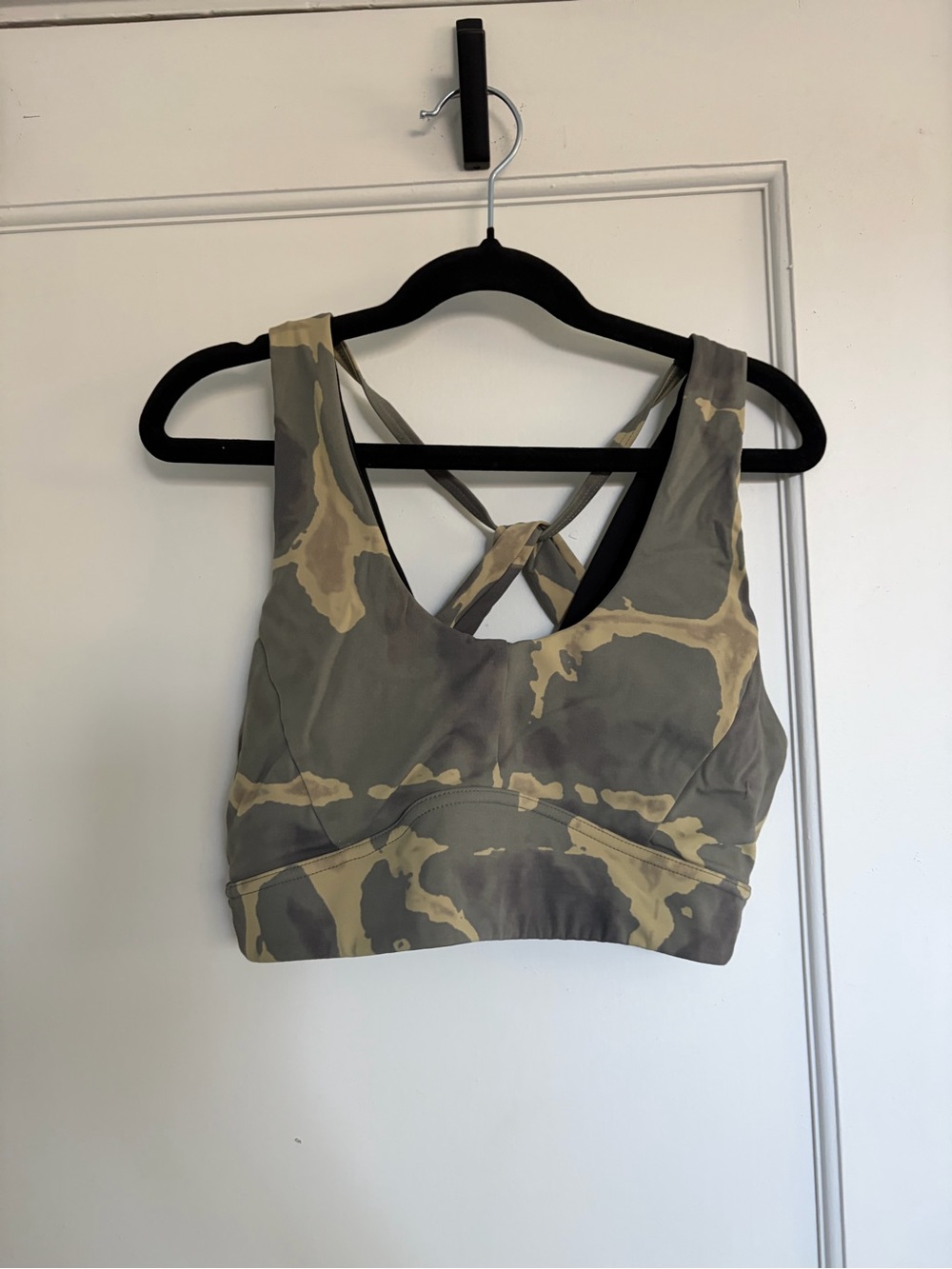 Camo Varley Strappy Sports Bra in Olive and Khaki
